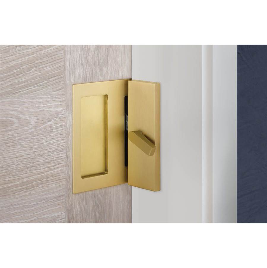 Emtek 222202 Modern Rectangular Barn Door Privacy Lock and Flush Pull with Integrated Strike