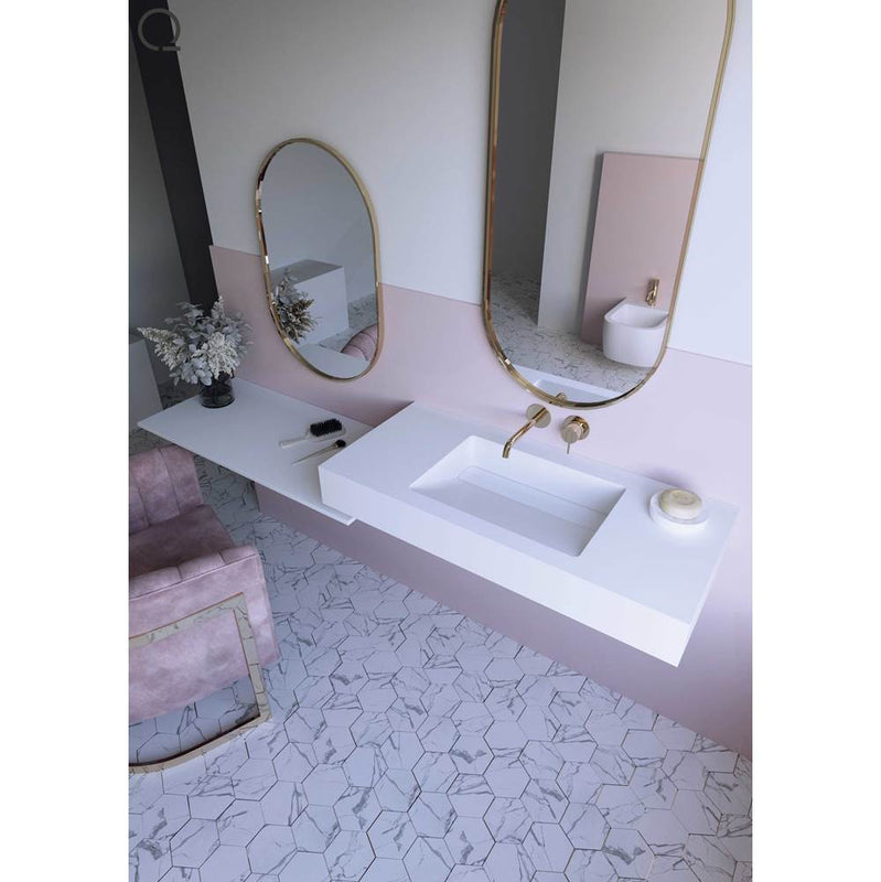 Quare design CO6022M2L 60x22x9/16" cosmopolitan countertop for vanitytexture smooth doble sink with backsplash, washbasin supports and universal top plug chrome - Parent
