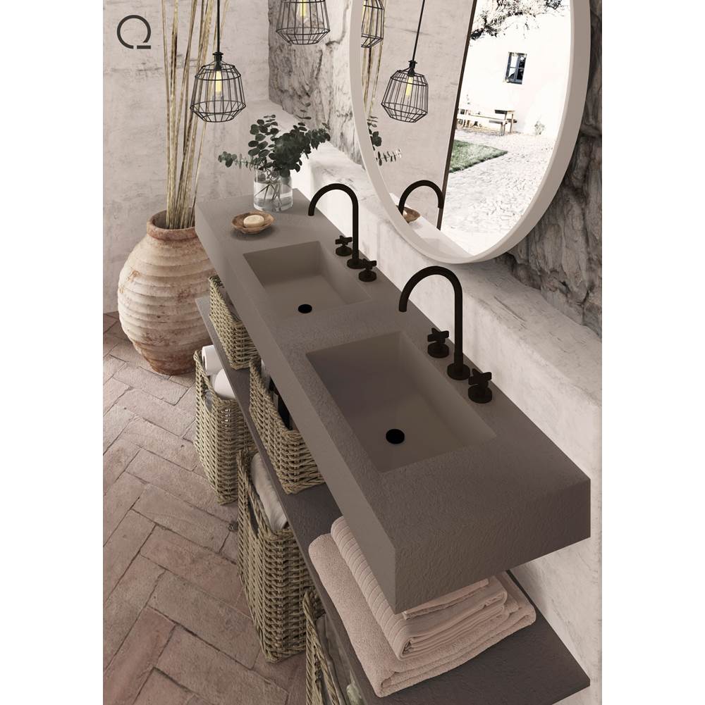 Quare design FR6022P2L 60x22x6" frame countertop texture smooth double sinks with backsplash and universal valve click-clack chrome