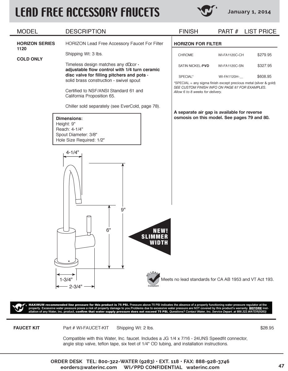 Water Inc WI-FA1120C EverCold Lead Free Cold Faucet Only - Parent