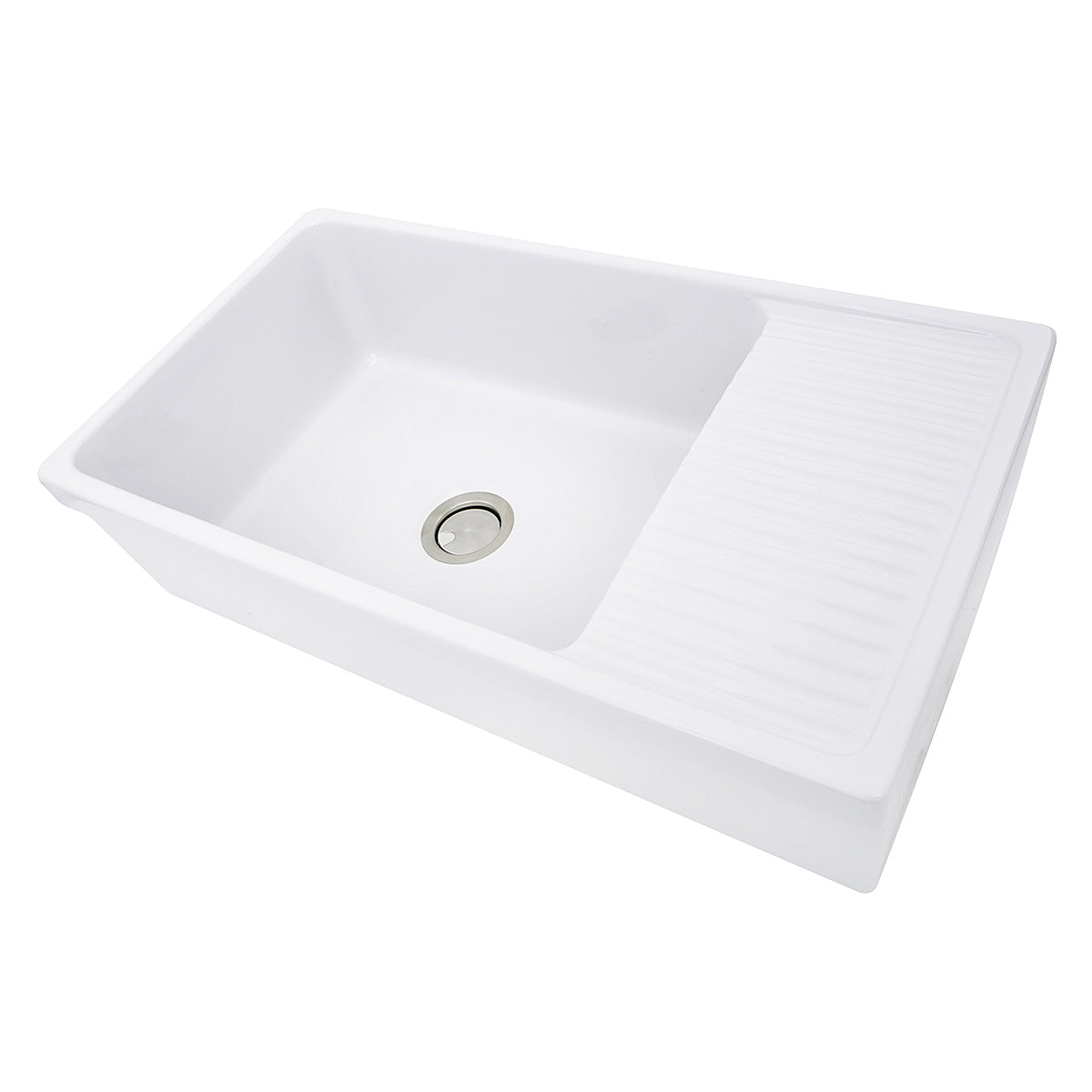 Nantucket Sinks FCFS36-DB 36 Inch Italian Farmhouse Fireclay Sink with Built-In Drainboard