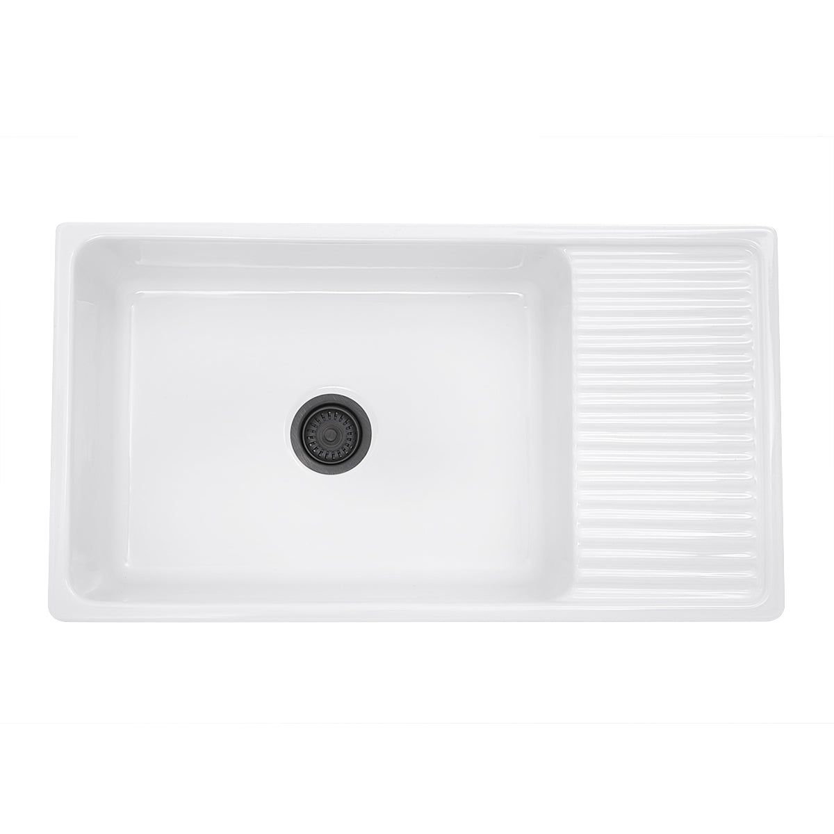 Nantucket Sinks FCFS36-DB 36 Inch Italian Farmhouse Fireclay Sink with Built-In Drainboard