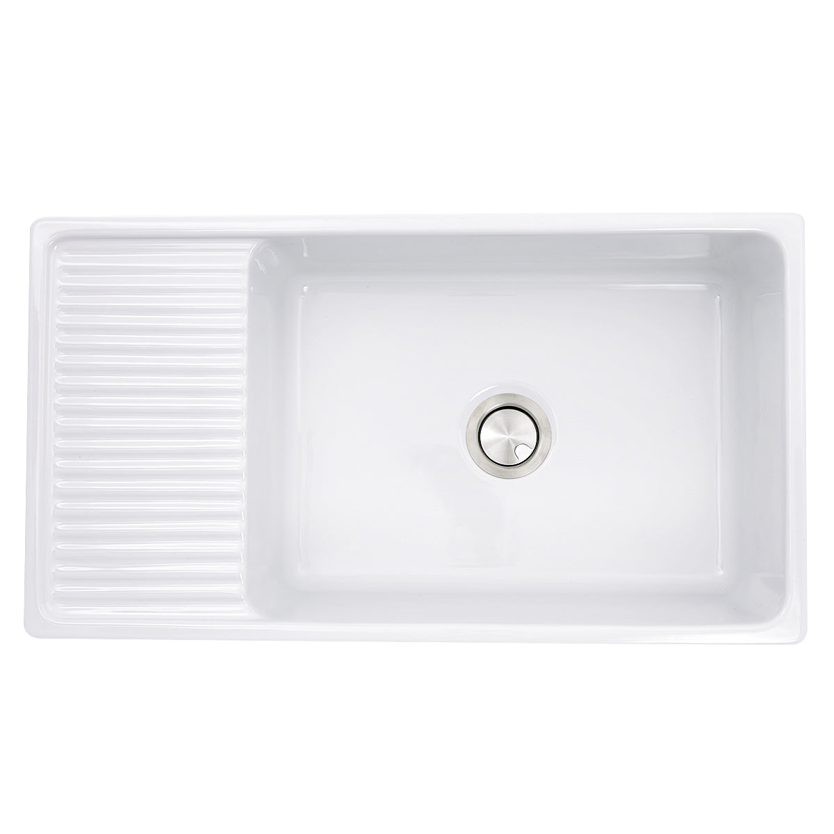 Nantucket Sinks FCFS36-DB 36 Inch Italian Farmhouse Fireclay Sink with Built-In Drainboard