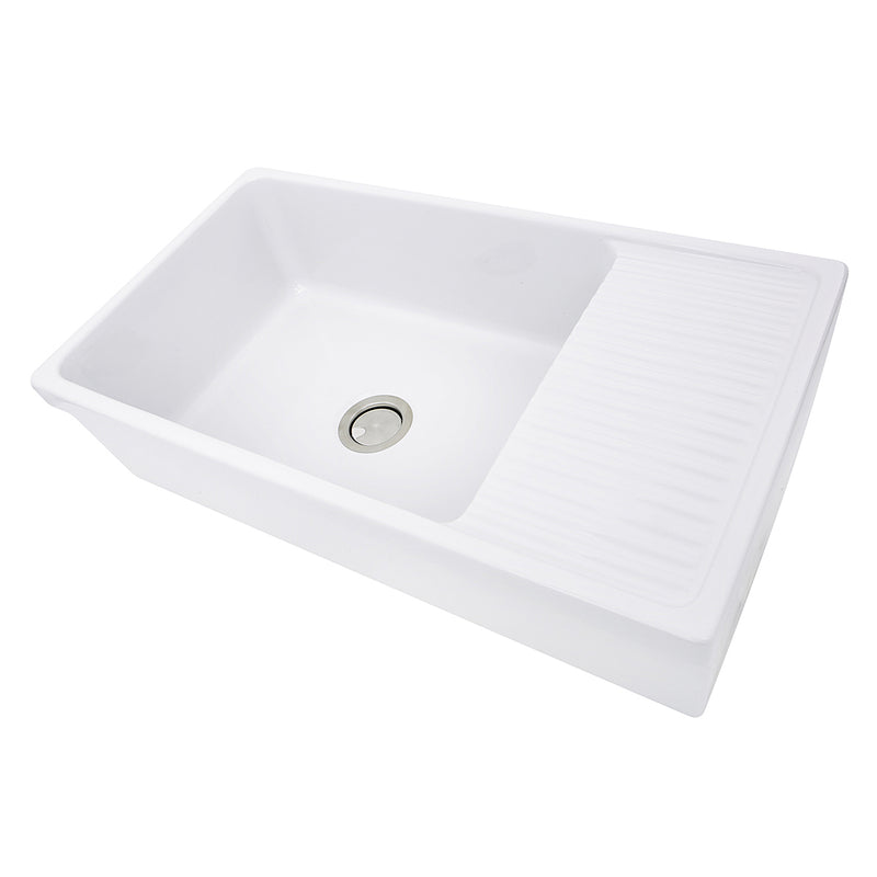 Nantucket Sinks FCFS36-DB 36 Inch Italian Farmhouse Fireclay Sink with Built-In Drainboard