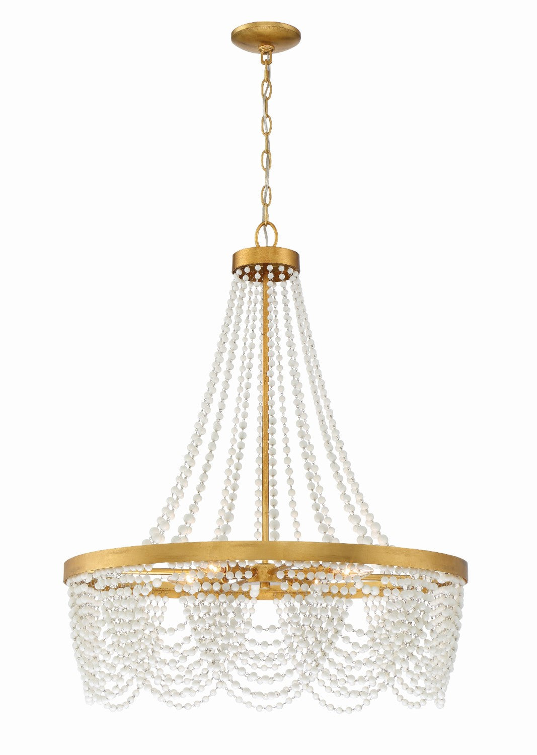 Crystorama FIO-A9104-GA-WH Fiona 4 Light Chandelier with White Beads - Antique Gold