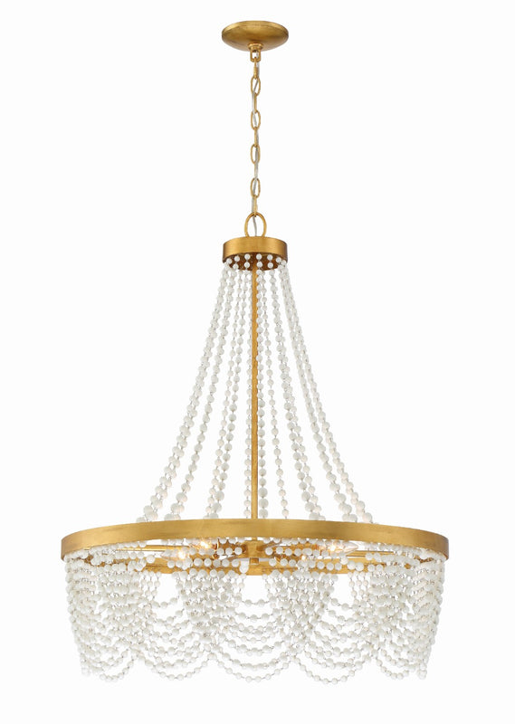 Crystorama FIO-A9104-GA-WH Fiona 4 Light Chandelier with White Beads - Antique Gold