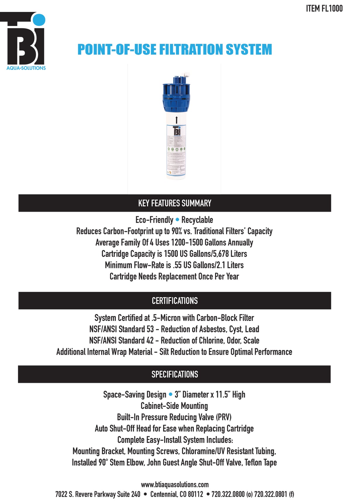 BTI FL-C2400 Contemporary C-Spout Cold Only Filtration Faucet with Filtration System - Parent
