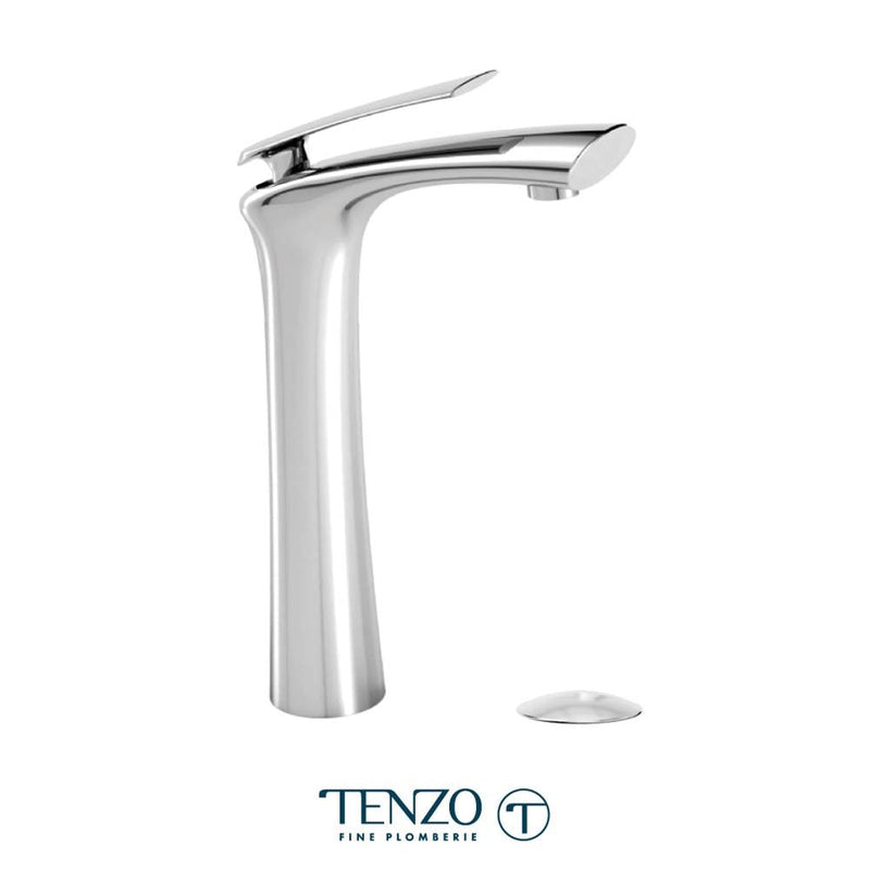 Tenzo FL12-P-CR Fluvia Single Hole Tall Lavatory Faucet Chrome With Drain