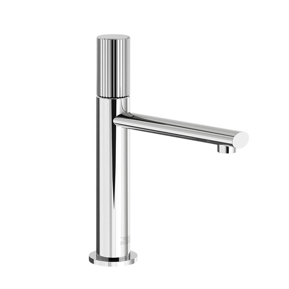 Franz Viegener FV181.01/59V Nerea Vertical Lines Vessel Height, Single Handle Luxury Lavatory Set, Vertical Lines Cylinder Handle With Push-down Pop-up Drain Assembly