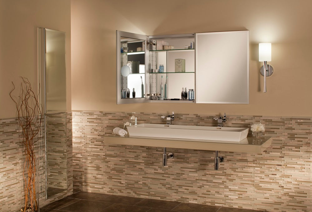 GlassCrafters 20W x 30H x 4D Frameless Mirrored Medicine Cabinet, Beveled, Right Electric