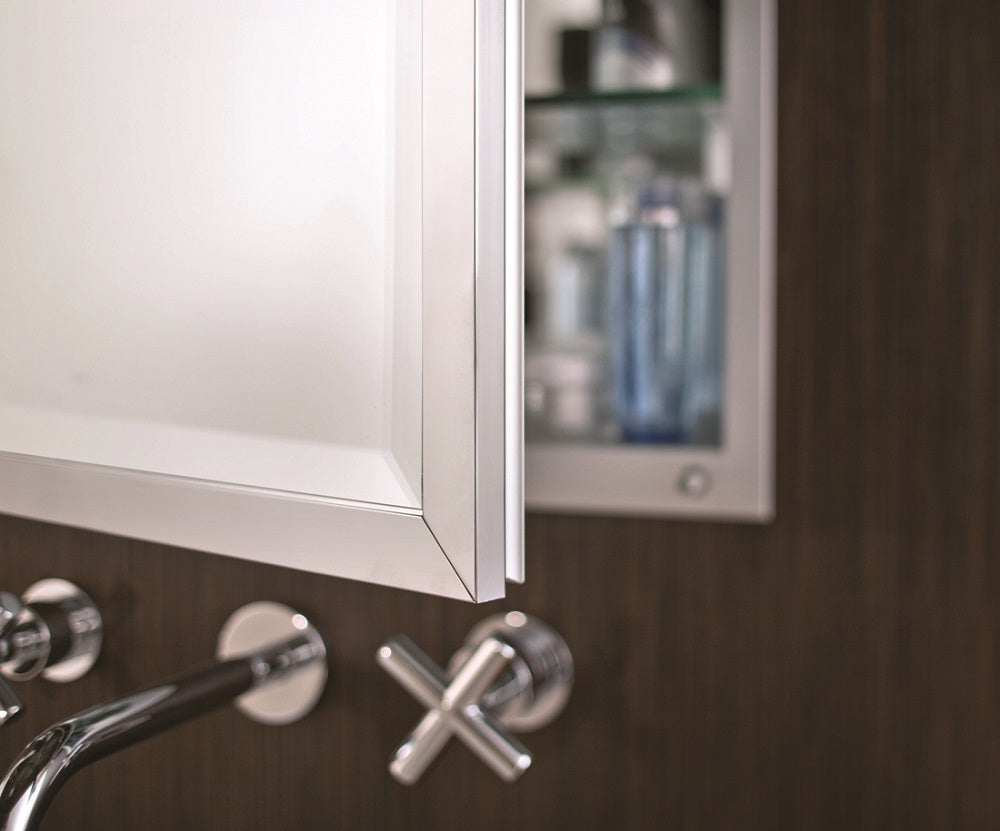 GlassCrafters 24W x 36H x 4D Lexington Framed Mirrored Medicine Cabinet, Beveled, Left Electric, Brushed Nickel