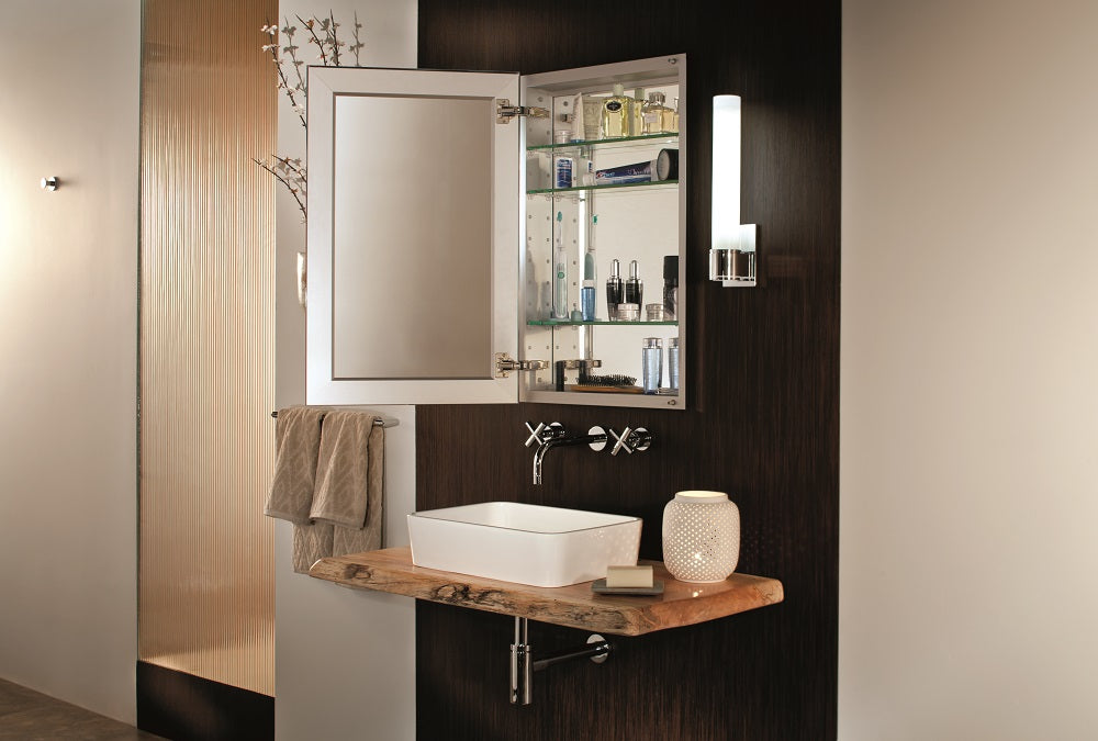GlassCrafters 24W x 30H x 4D Lexington Framed Mirrored Medicine Cabinet, Beveled, Polished Nickel