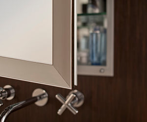 GlassCrafters 20Wx36Hx4D Soho Framed Mirrored Medicine Cabinet, Beveled, Brushed Nickel