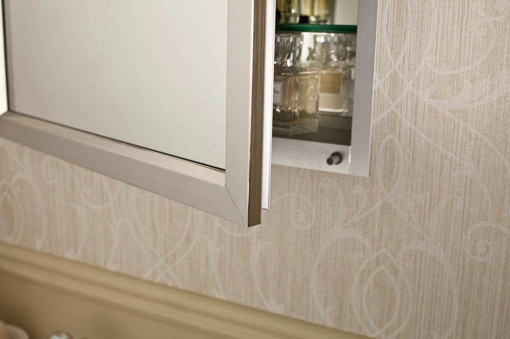 GlassCrafters 16W x 36H x 4D Trinity Framed Mirror Medicine Cabinet, Beveled, Brushed Nickel