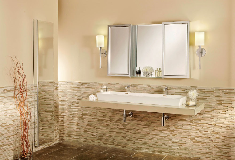 GlassCrafters 16W x 36H x 6D Trinity Framed Mirror Medicine Cabinet, Beveled, Brushed Nickel