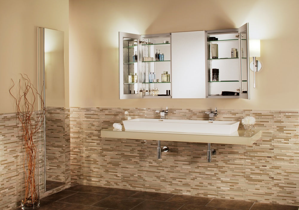 GlassCrafters 36W x 30H x 4D Frameless Tri-View Cabinet, Beveled