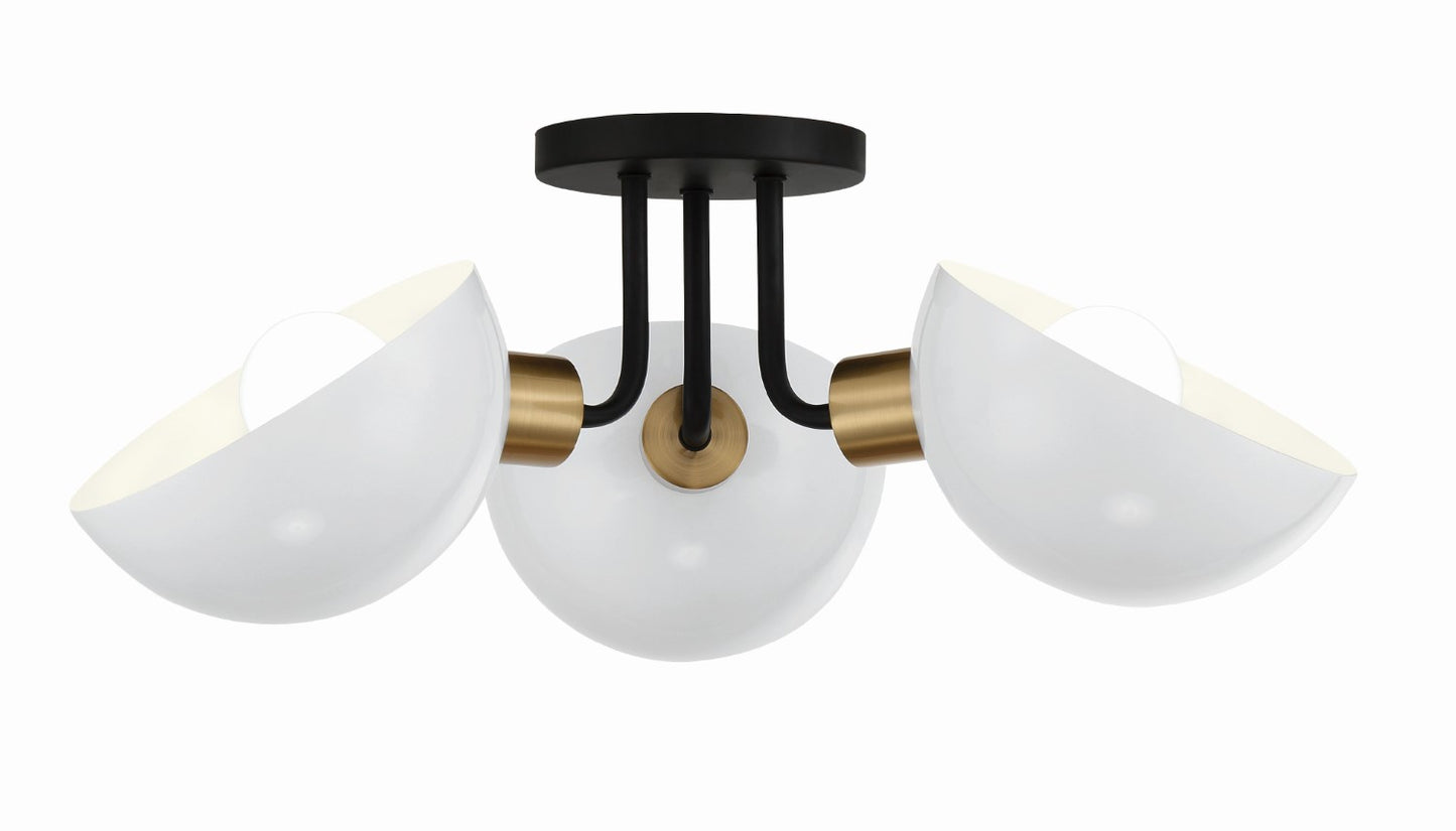 Crystorama GIG-810-BK-AG Gigi 3 Light Ceiling Mount - Black and Aged Brass