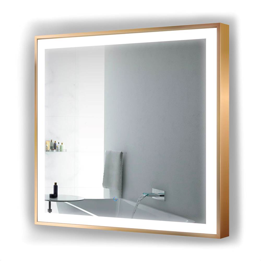 Krugg SOHO3636G LED Lighted Bathroom Frame Mirror With Defogger Gold 36x36