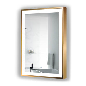 Krugg SOHO2436G LED Lighted Bathroom Frame Mirror With Defogger Gold 24x36