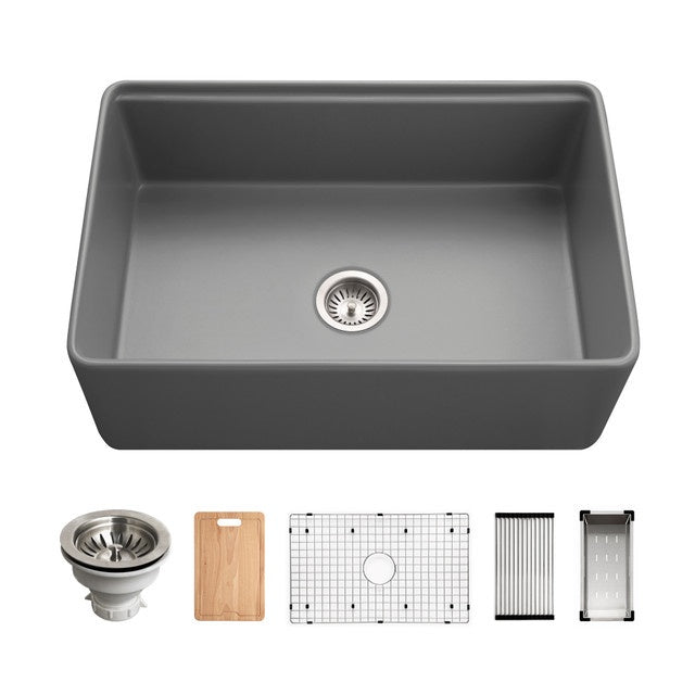 Hamat KIL-3020SW Kilncrest 30" Apron-Front Fireclay Workstation Single Bowl Kitchen Sink