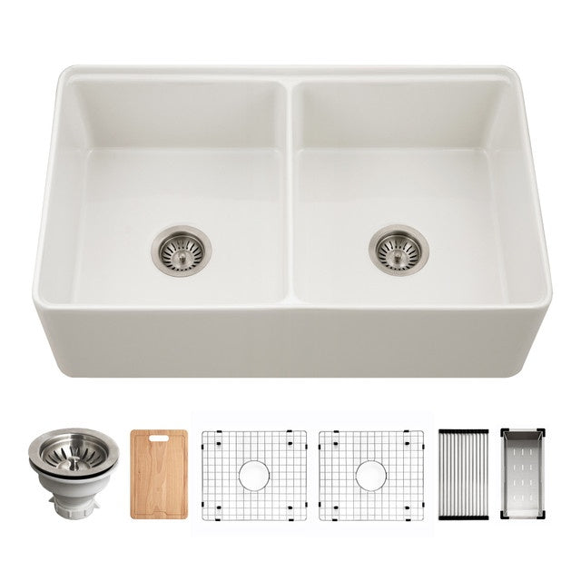 Hamat KIL-3320DW Kilncrest 33" Apron-Front Fireclay Workstation Double Bowl Kitchen Sink
