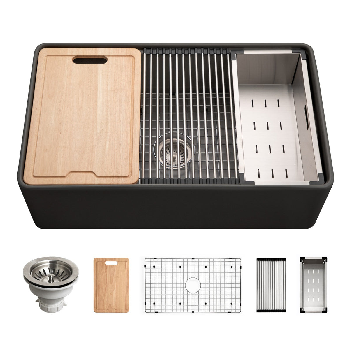 Hamat KIL-3320SW Kilncrest 33" Apron-Front Fireclay Workstation Single Bowl Kitchen Sink - Parent