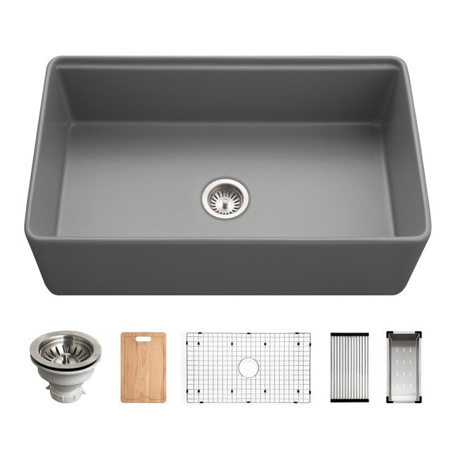 Hamat KIL-3320SW Kilncrest 33" Apron-Front Fireclay Workstation Single Bowl Kitchen Sink