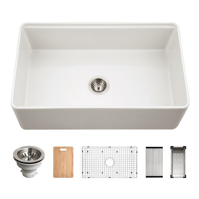 Hamat KIL-3320SW Kilncrest 33" Apron-Front Fireclay Workstation Single Bowl Kitchen Sink
