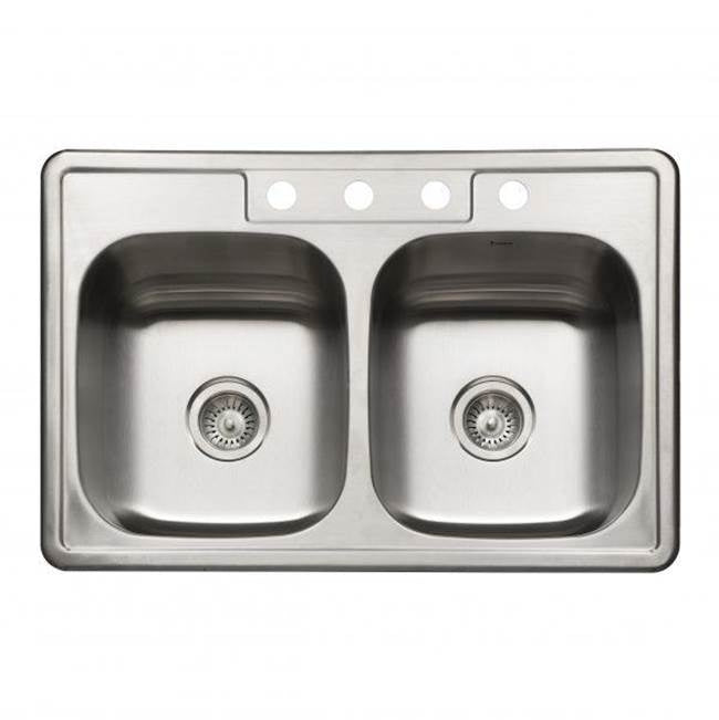 Hamat REV-3322DT-7-4-20 Revive 33" Topmount Stainless Steel 4-hole Single Bowl Kitchen Sink, 7" Depth