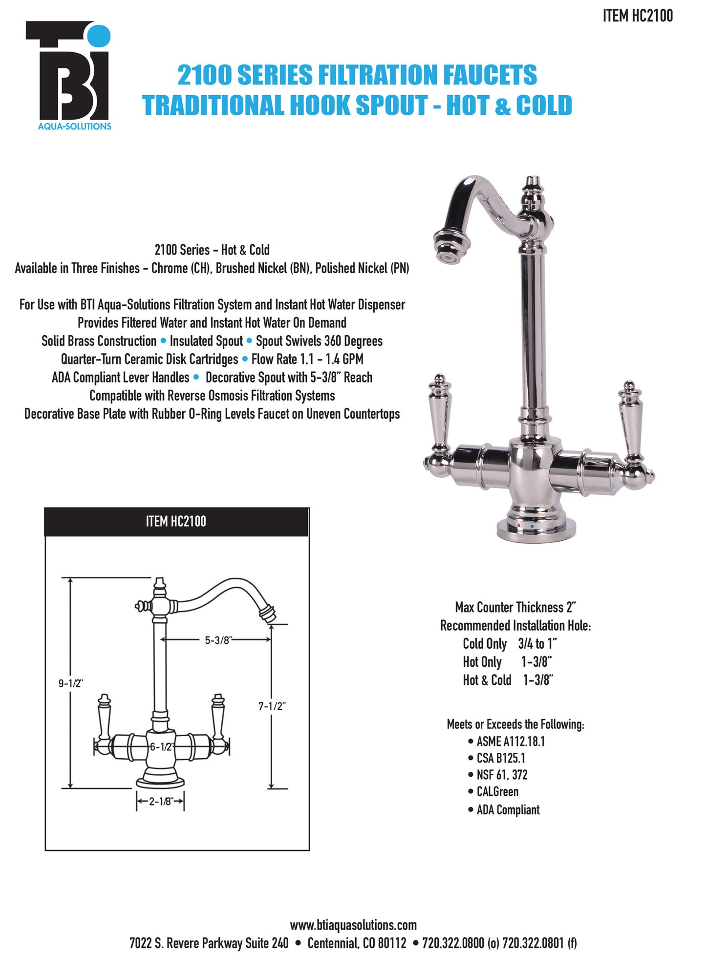 BTI HC2100 Traditional Hook Spout Hot/Cold Filtration Faucet - Parent