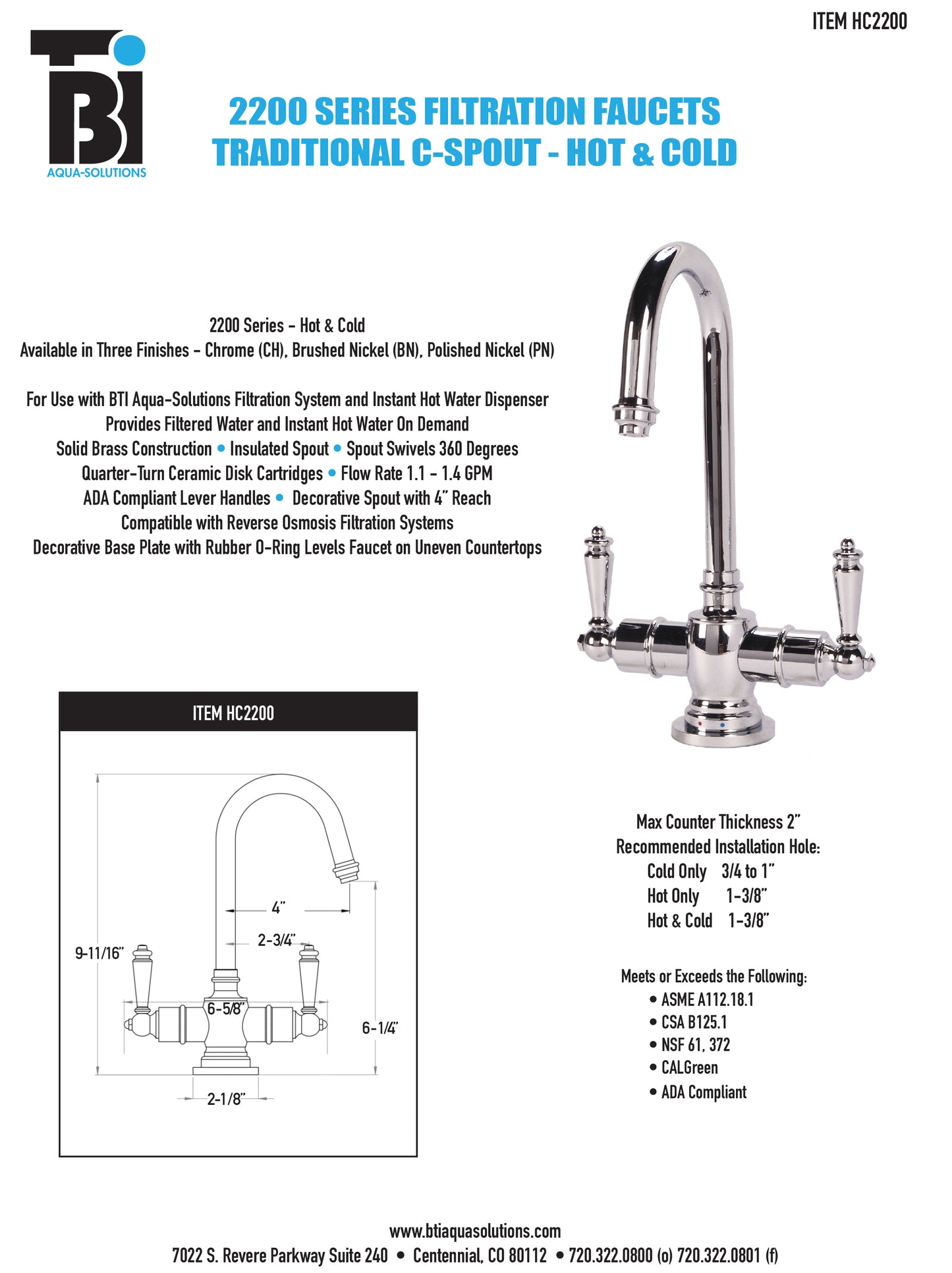 BTI HC2200 Traditional C-Spout Hot/Cold Filtration Faucet - Parent