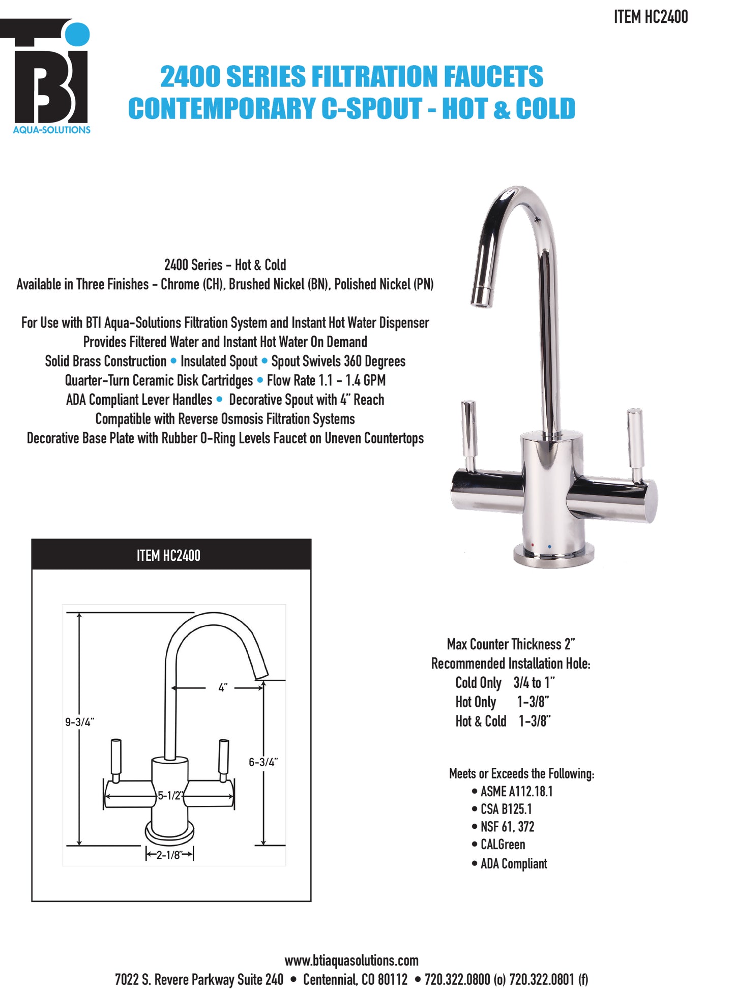 BTI HC2400 Contemporary C-Spout Hot/Cold Filtration Faucet - Parent