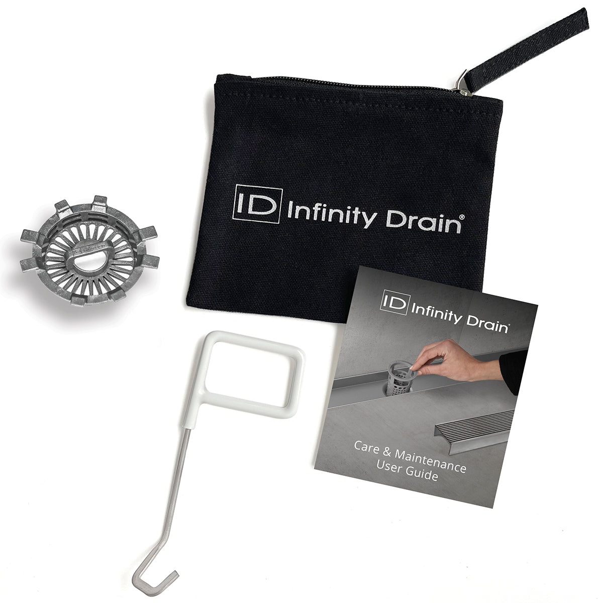 Infinity Drain HMK-A Hair Maintenance Kit. Includes maintenance guide and AKEY Lift-out key.