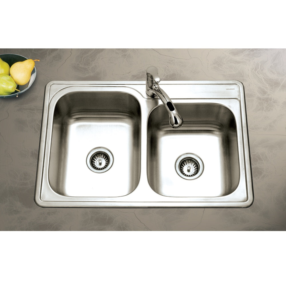 Houzer Glowtone Stainless Steel Drop-in Topmount 60/40 Double Bowl Kitchen Sink - Parent