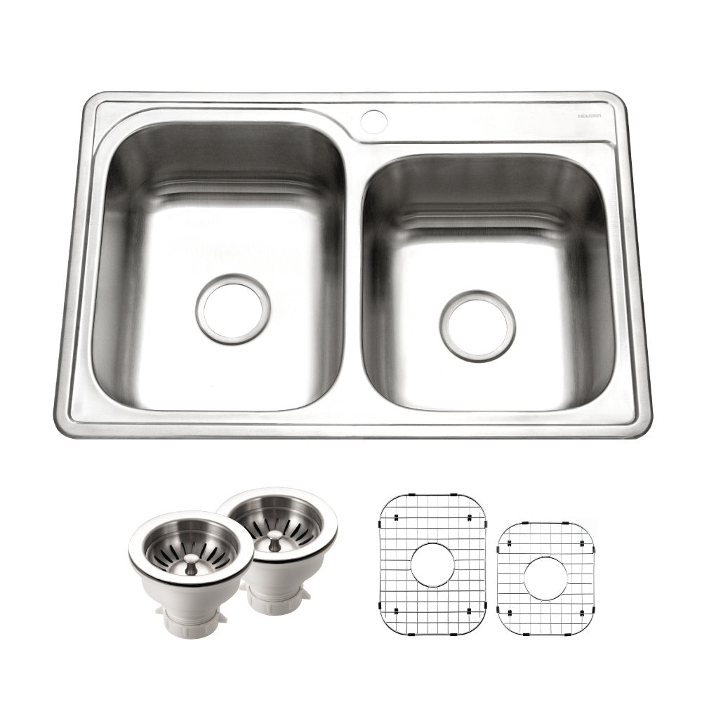 Houzer Glowtone Stainless Steel Topmount 60/40 Double Bowl Kitchen Sink Strainers & Grids - Parent