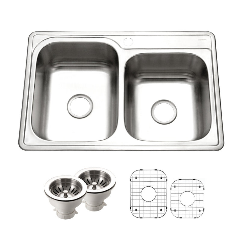 Houzer Glowtone Stainless Steel Topmount 60/40 Double Bowl Kitchen Sink Strainers & Grids - Parent