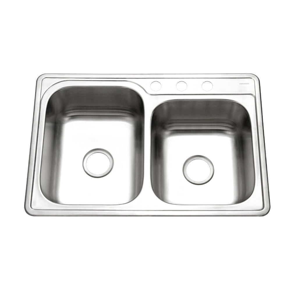 Houzer Glowtone Stainless Steel Drop-in Topmount 60/40 Double Bowl Kitchen Sink