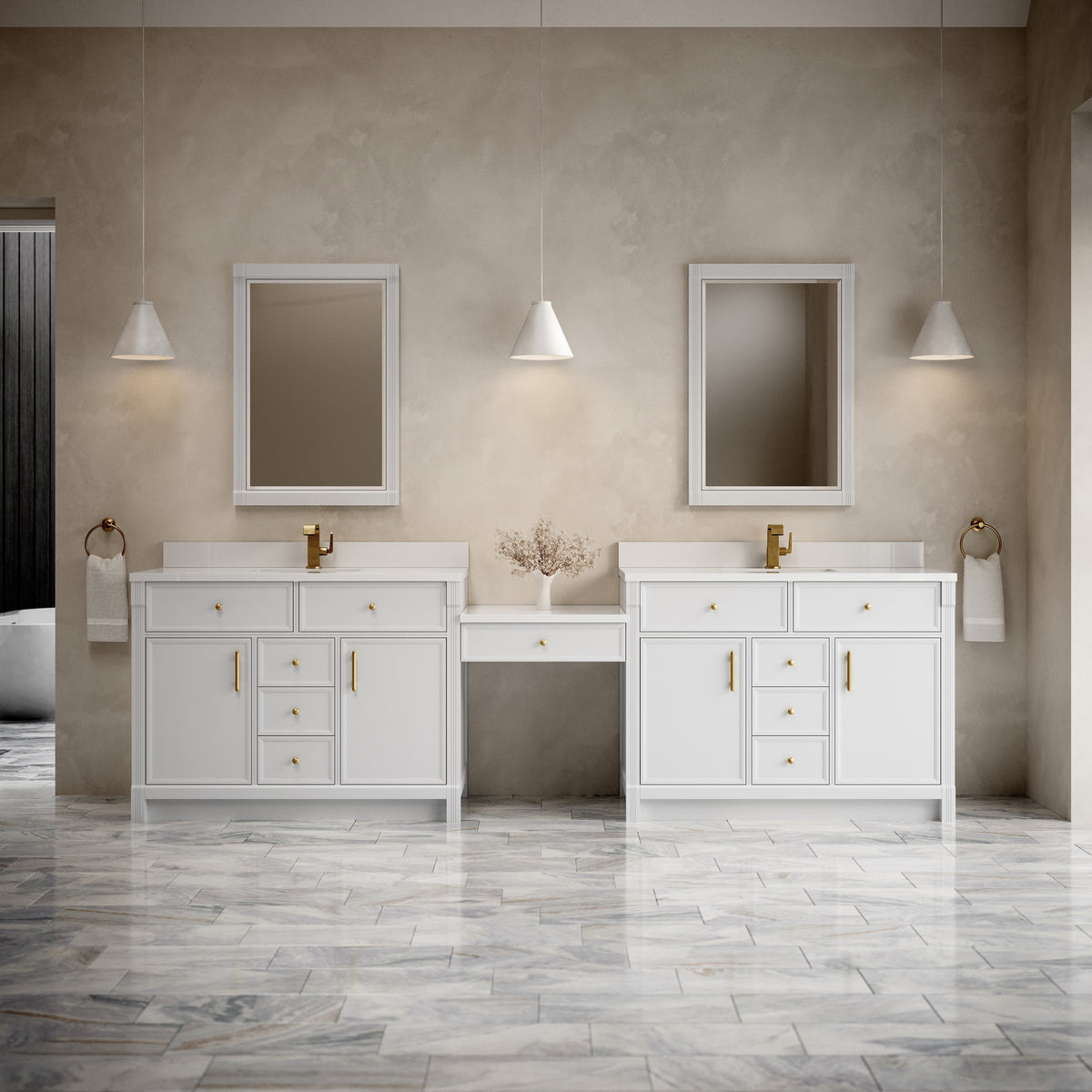 James Martin Bellshire 120" Dual Vanity Set with 24" Make-Up Counter - Parent