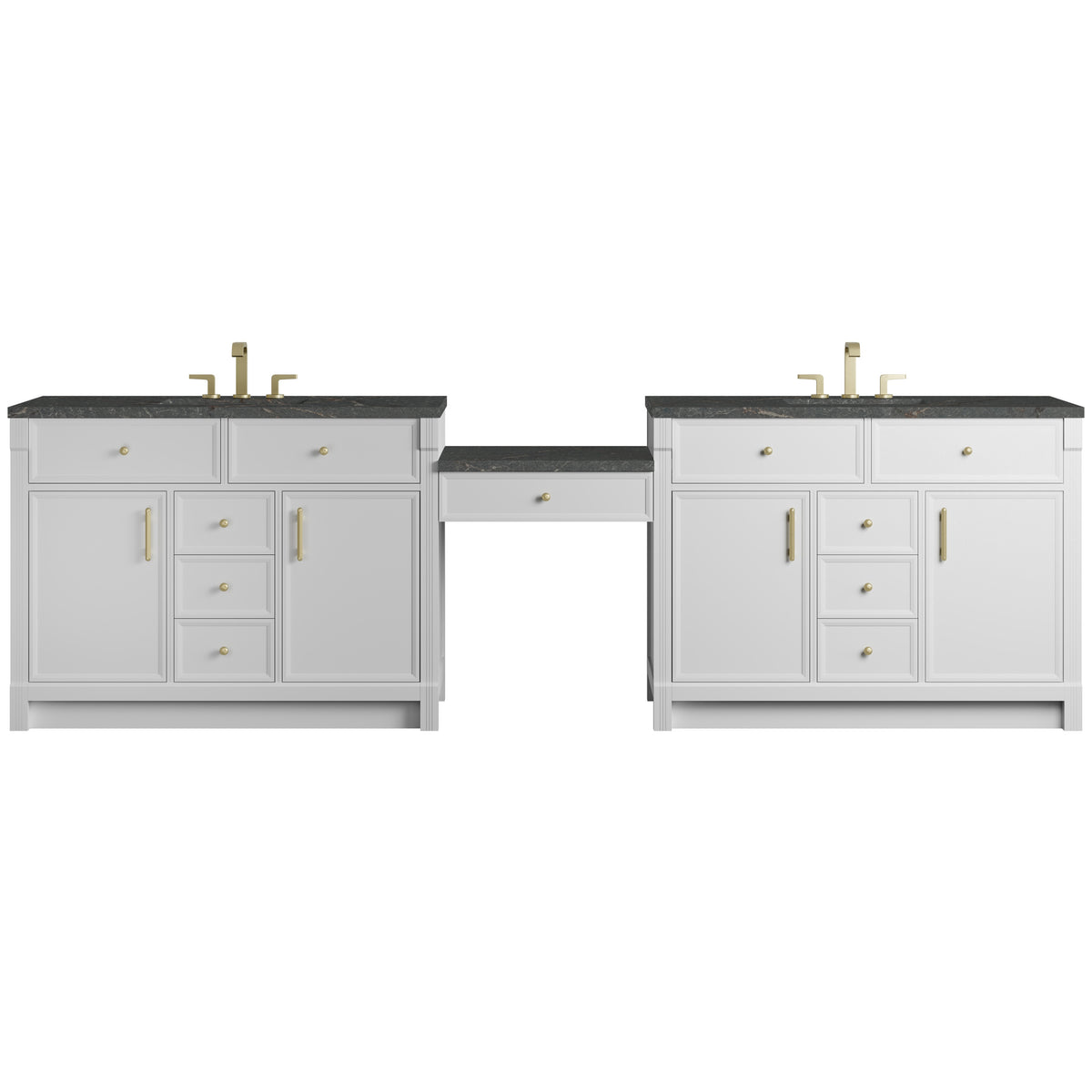 James Martin Bellshire 120" Dual Vanity Set with 24" Make-Up Counter