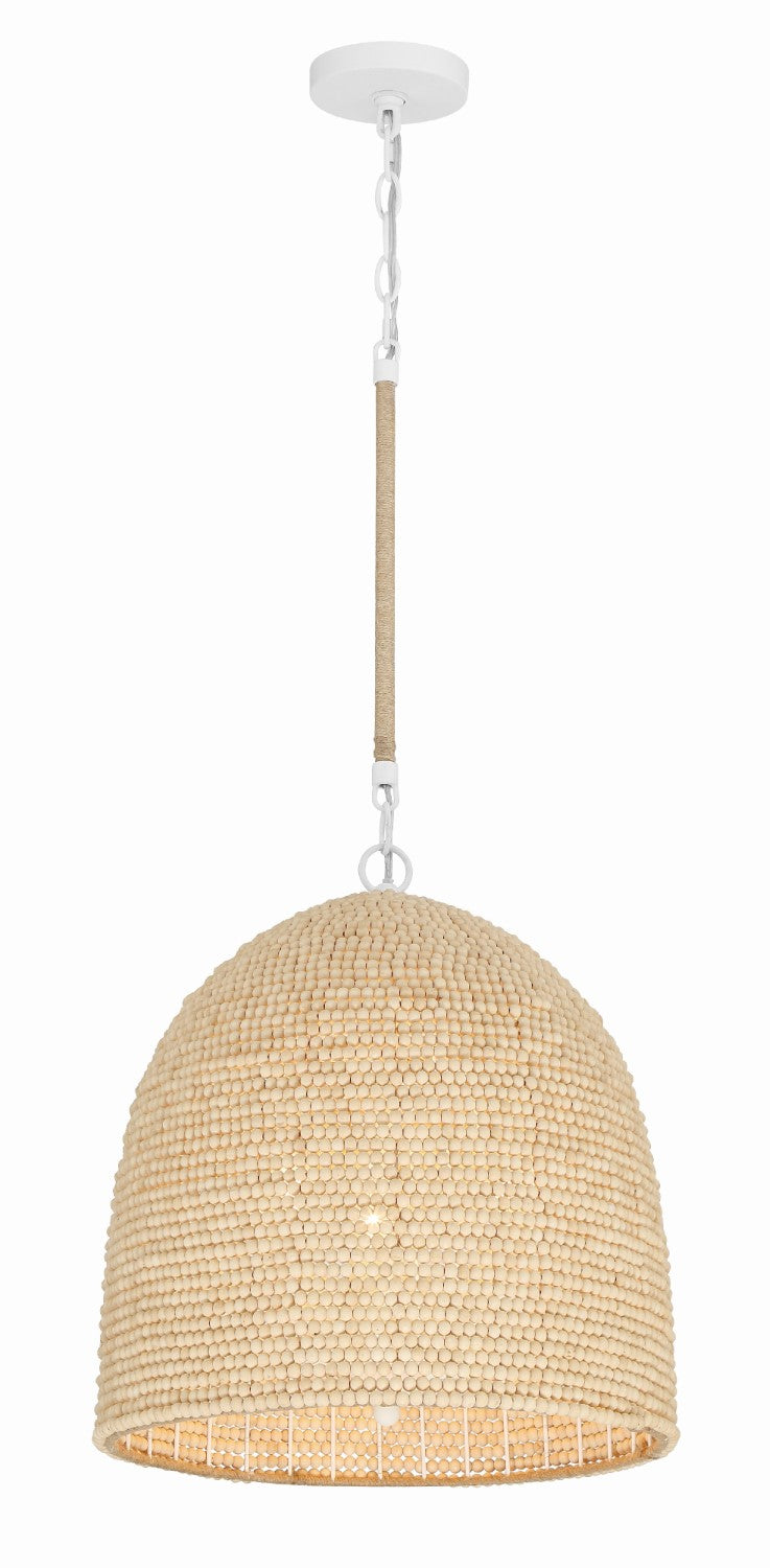 Crystorama JSP-10533-MT Jasper 3 Light + Natural Wood Pendant - Matte White