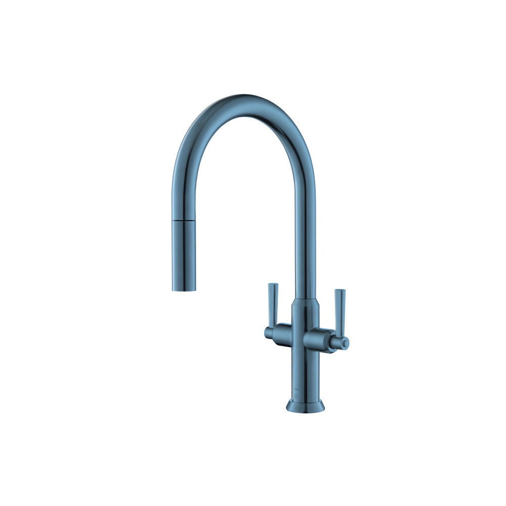 Flusso K.1800 Velox - Dual Spray Stainless Steel Two Handle Kitchen Faucet With Pull Out