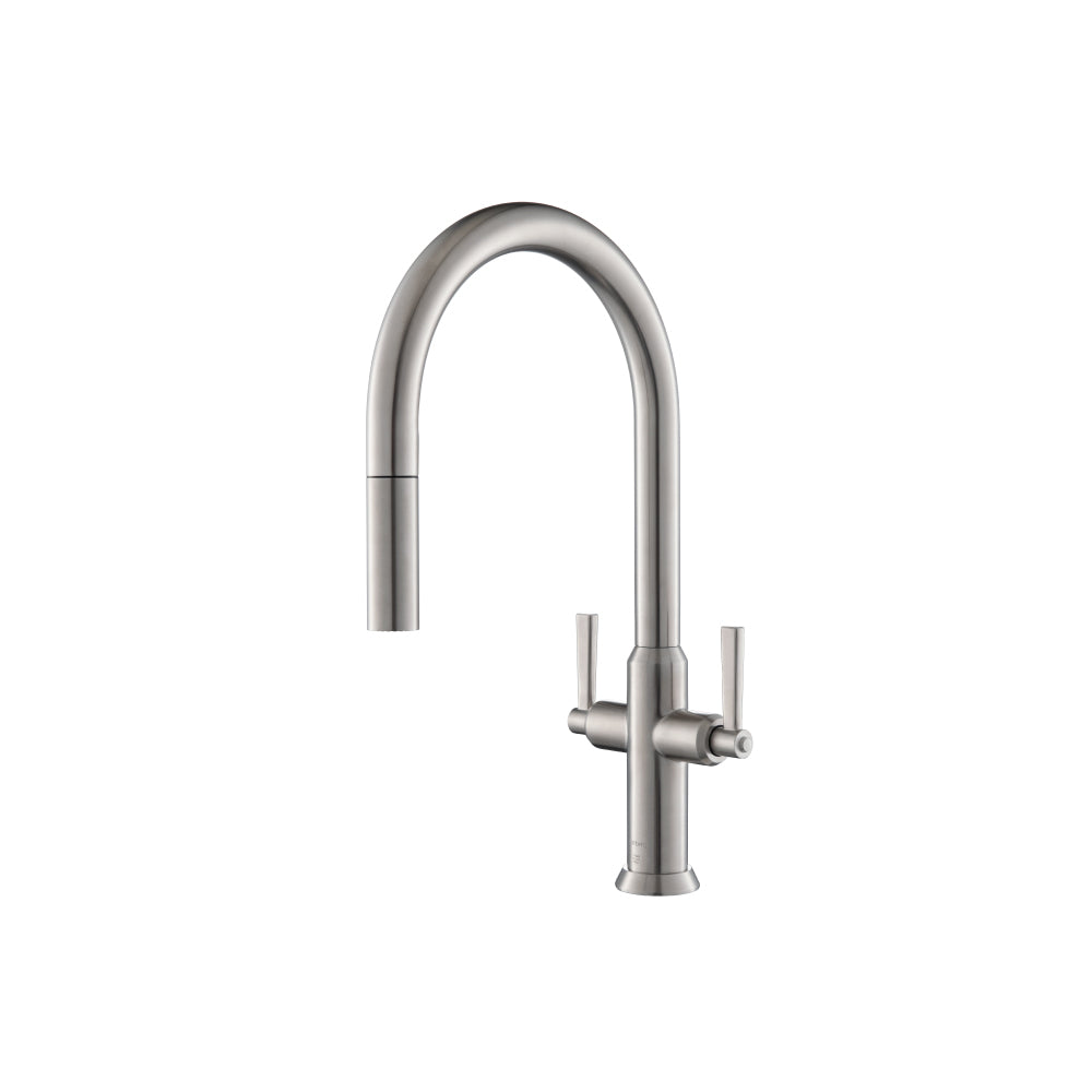 Flusso K.1800 Velox - Dual Spray Stainless Steel Two Handle Kitchen Faucet With Pull Out