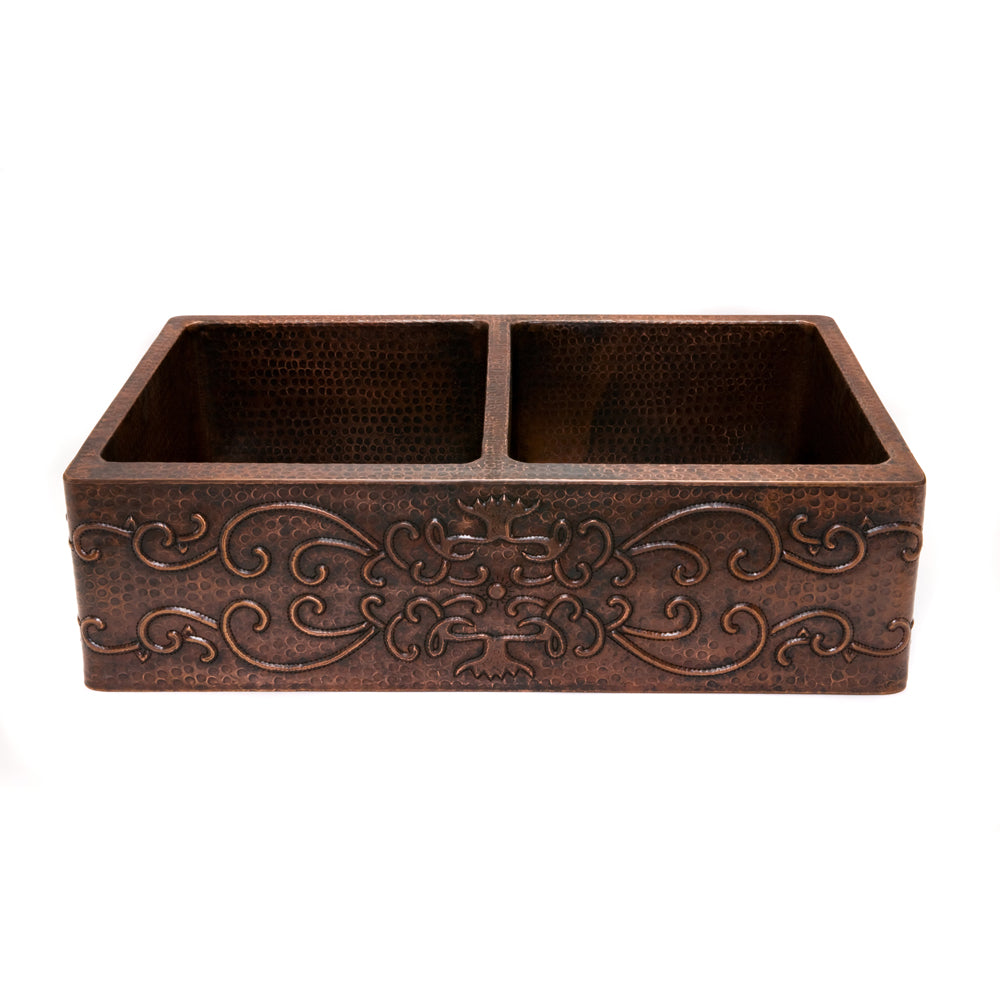 Premier 33" Copper Undermount Apron Kitchen Sink/Scroll KA50DB33229S