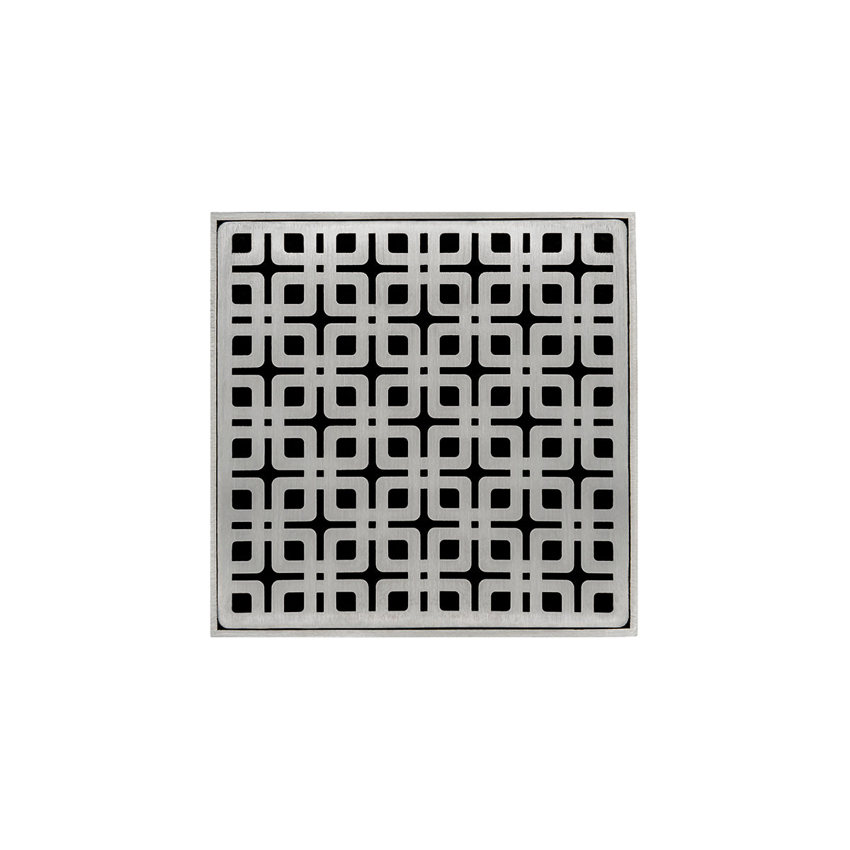 Infinity Drain KDB 5-S  5" x 5" KDB 5 Complete Kit with Link Pattern Decorative Plate  with Stainless Steel Bonded Flange Drain Body, 2" No Hub Outlet