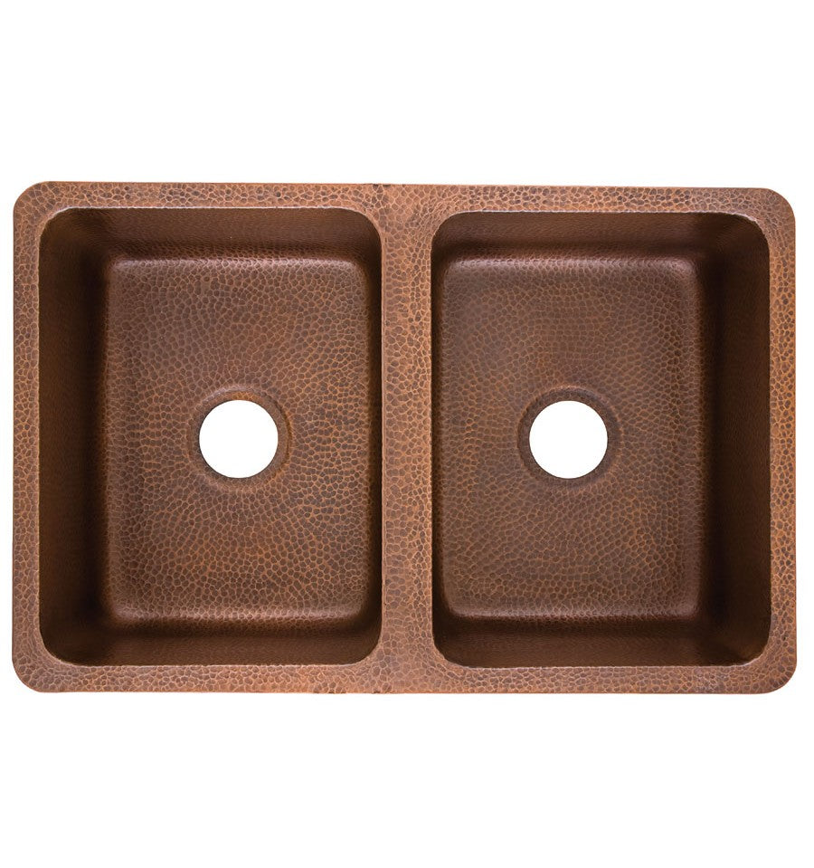 Thompson Traders KDU-3120AH Monterosso Renovation Kitchen Double Bowl Hand Hammered Copper Antique Copper