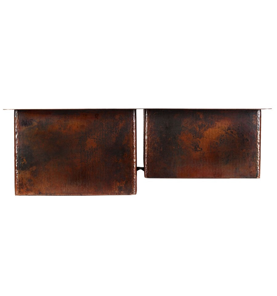 Thompson Traders KDU-6040BC 60/40  Legacy Kitchen Hand Hammered Soild Copper Double Bowl Kitchen Sink  Black Copper