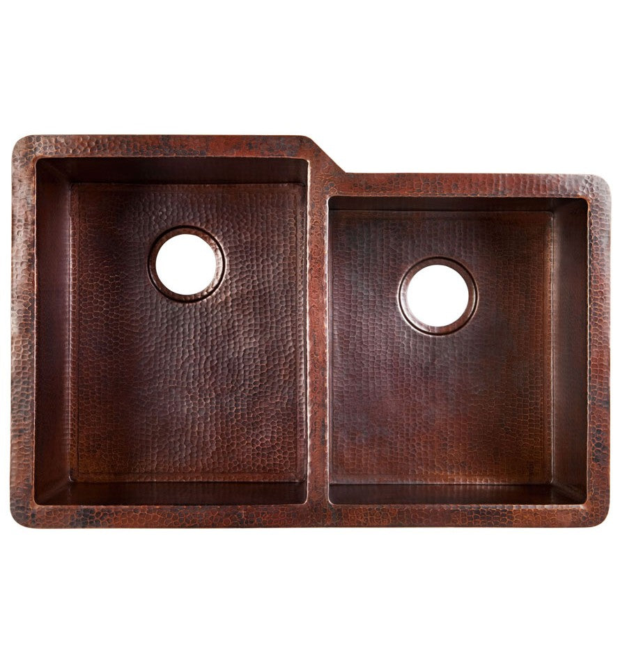 Thompson Traders KDU-6040BC 60/40  Legacy Kitchen Hand Hammered Soild Copper Double Bowl Kitchen Sink  Black Copper