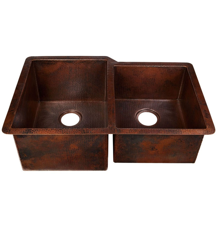 Thompson Traders KDU-6040BC 60/40  Legacy Kitchen Hand Hammered Soild Copper Double Bowl Kitchen Sink  Black Copper