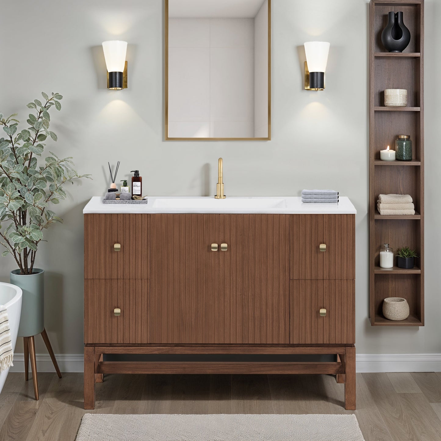 Avanity KENZO-VS47-WA Kenzo 47 In. Single Sink Bathroom Vanity In Walnut With White Solid Surface Top