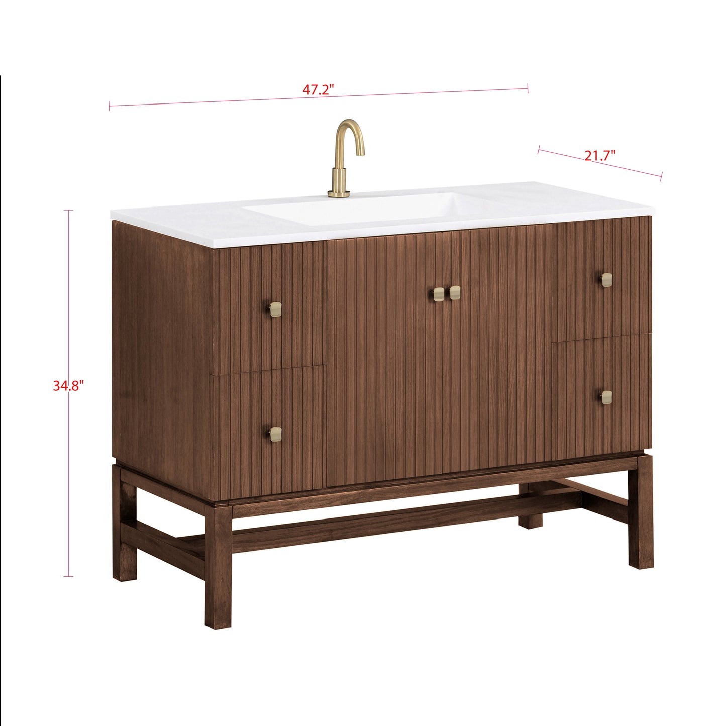 Avanity KENZO-VS47-WA Kenzo 47 In. Single Sink Bathroom Vanity In Walnut With White Solid Surface Top